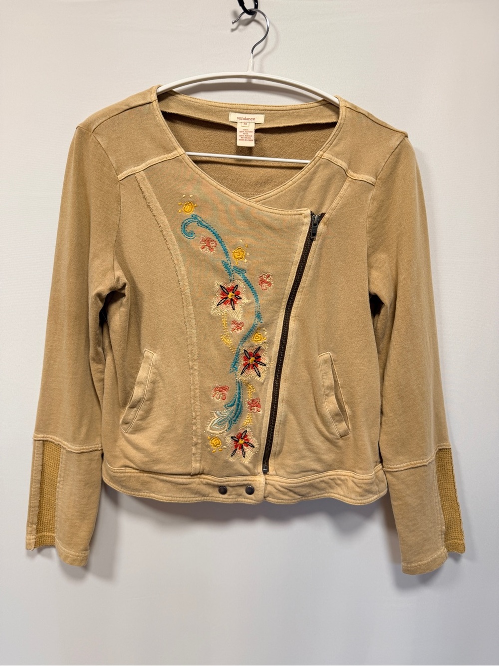 Sundance Embroidered Moto Jacket Size 10 – Boho Western Floral Zip Up